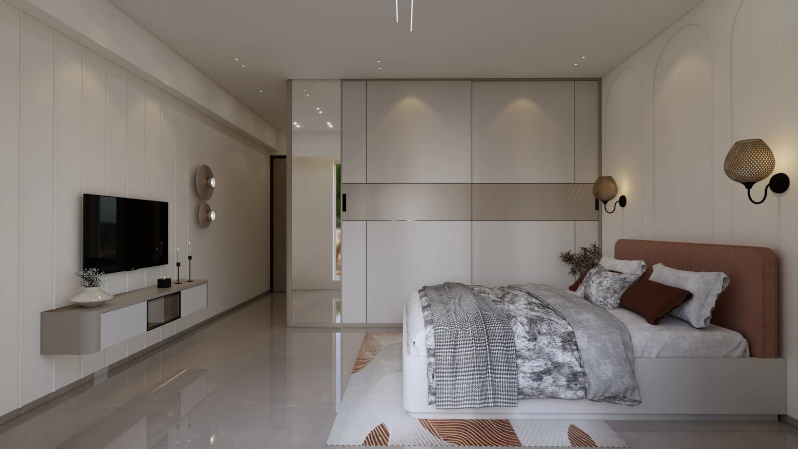 Quarto contemporâneo em tons neutros